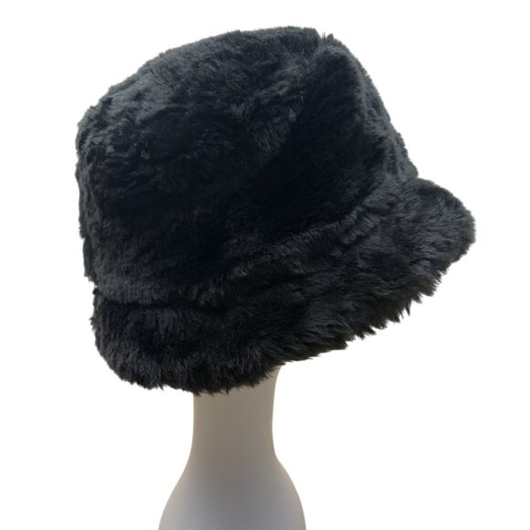 Black Faux Fur Bucket Hat One Size Fits Most Soft & Plush Material Lined - Picture 2 of 7